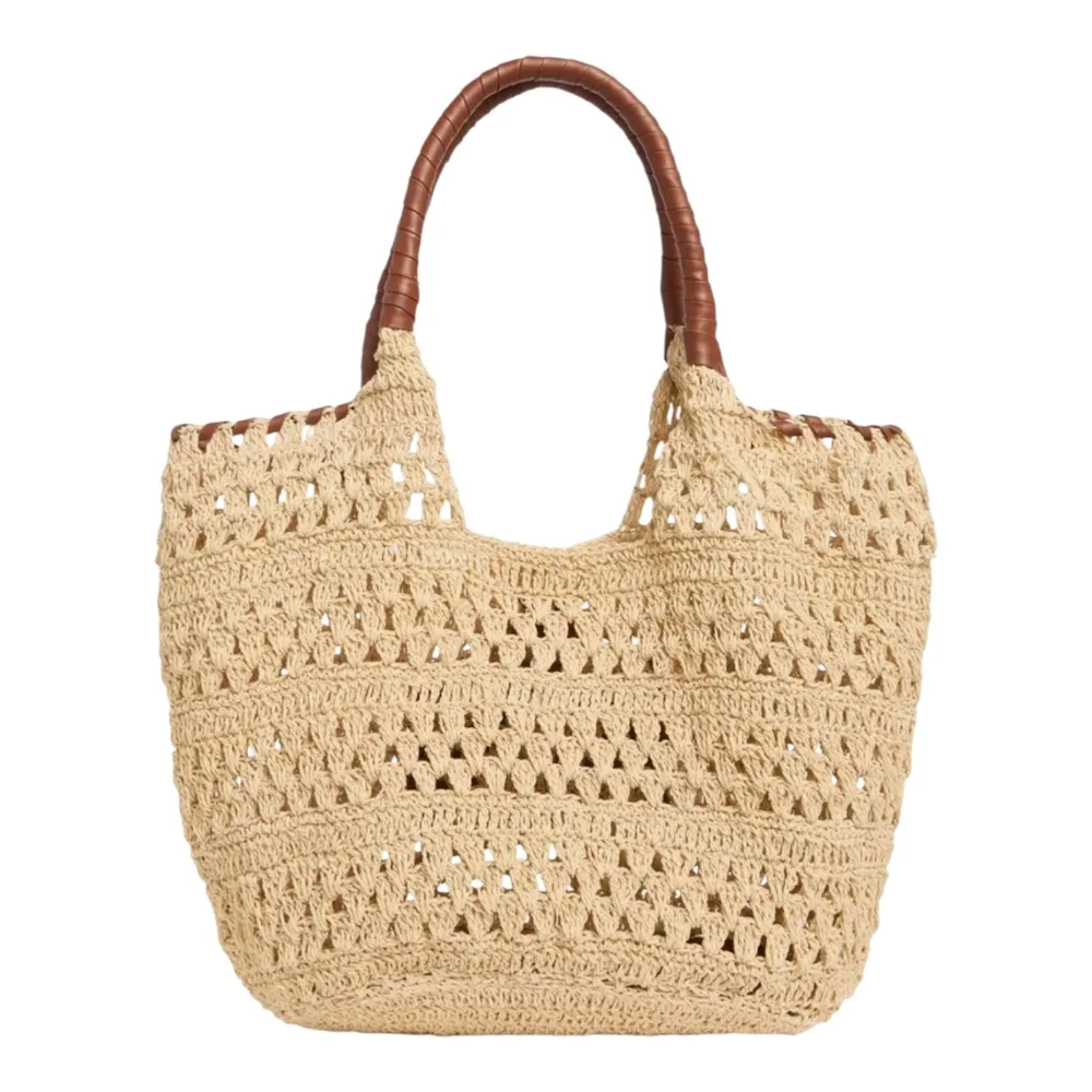 BCBG Generation Tan and Brown Raffia Tote Bag NEW - Picture 4 of 15